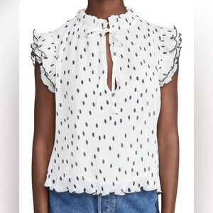 Ganni Size 38 • Pleated White Black Dot Shirt Top.